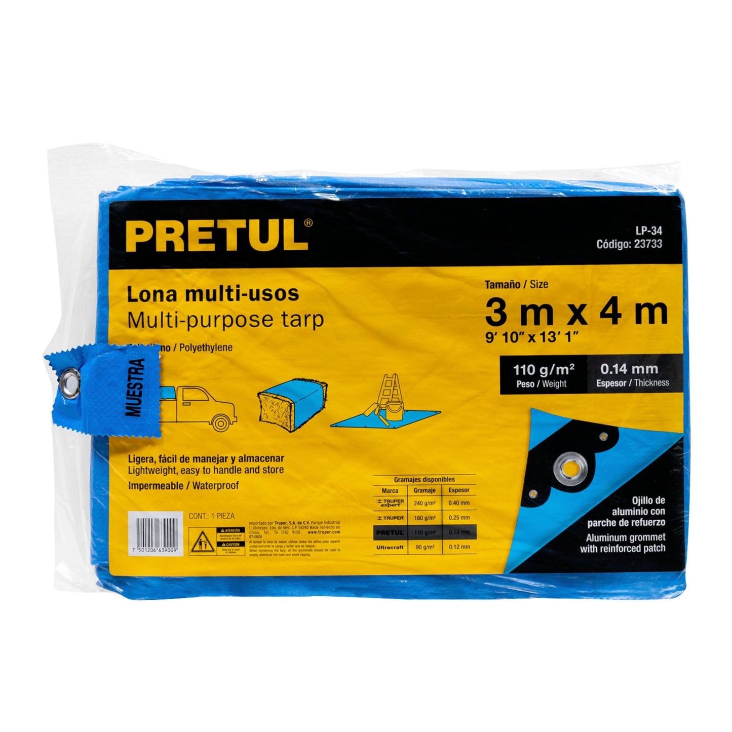 LONA LP34 POLIETILENO 3X4 MTS. AZUL PRETUL