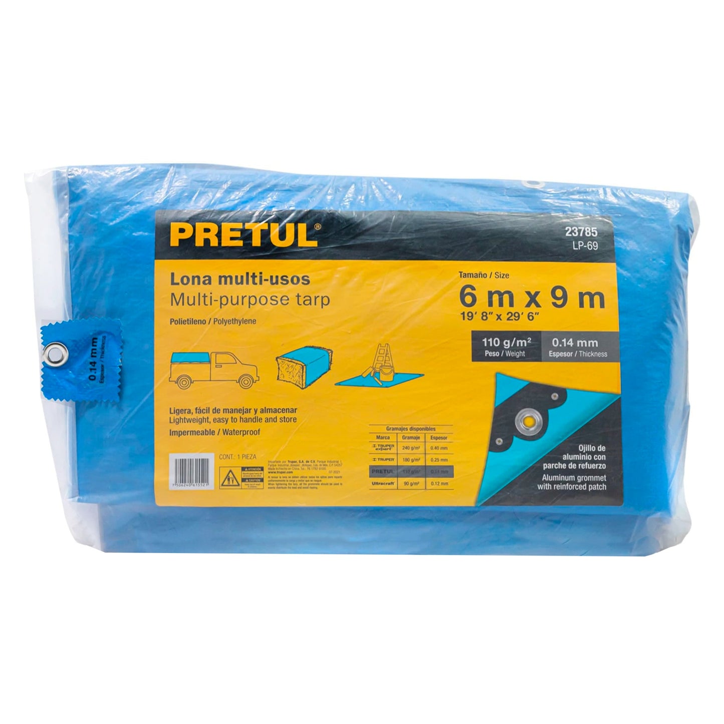 LONA LP69 POLIETILENO 6X9 MTS. AZUL 110 G/M PRETUL SP