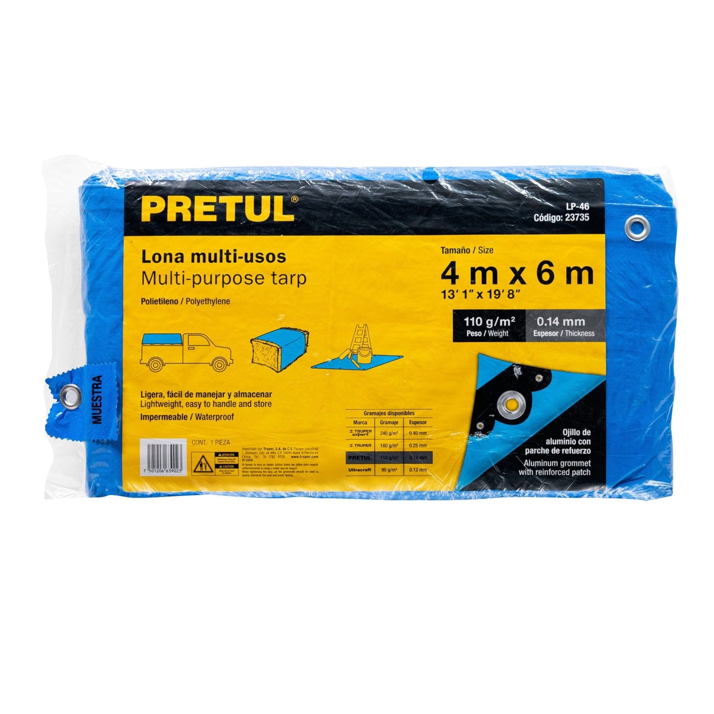 LONA LP46 POLIETILENO 4X6 MTS. AZUL PRETUL