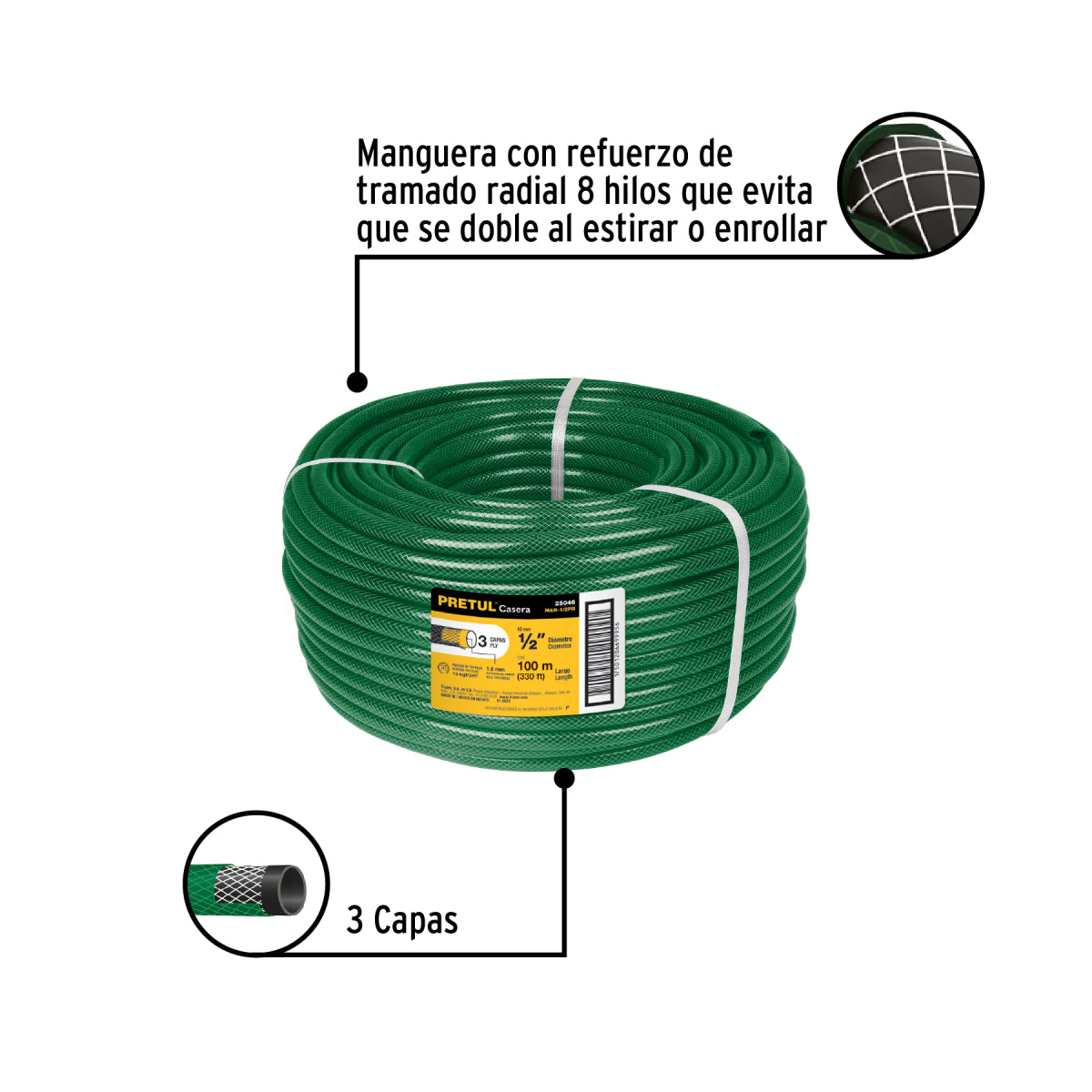 MANGUERA MAN1/2PR REFORZADA 3 CAPAS R/100 M PRET
