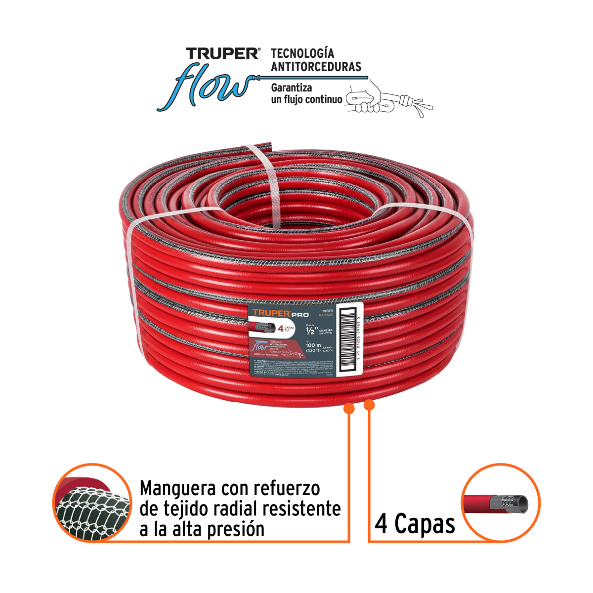 MANGUERA MAN1/2X SUPER REFORZADA R/100MTS. TRUPER